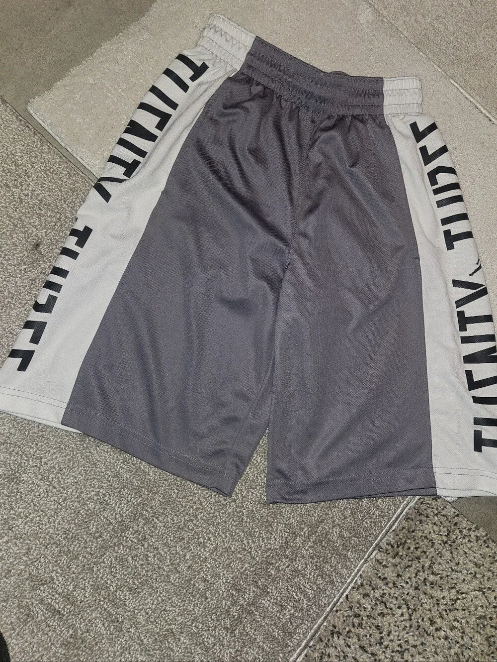 Men's Jordan Gray Athletic Shorts with White Side Panels Thst Say Twenty Three